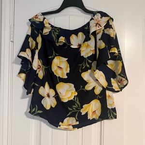 Altar'd State Navy and Yellow Floral Blouse
